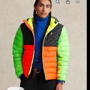 Ralph Lauren Neon Colorblock Puffer Jacket - Green/Orange/Red/Black/Blue